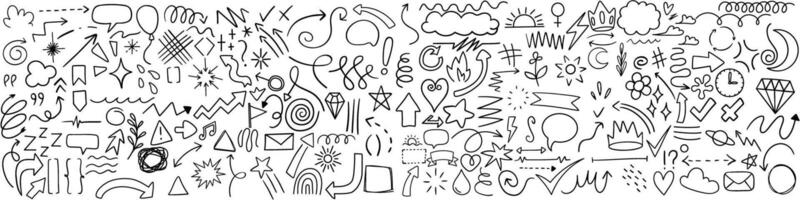 Hand drawn sketch elements set. Arrow icon collection. Hand drawn arrow illustration. vector