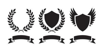 Heraldic Emblems in Black and White Coat of Arms Icons with Laurel Wreaths and Shields vector