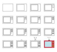 Worksheet easy guide to drawing cartoon TV retro. Simple step-by-step drawing tutorial for kids. vector