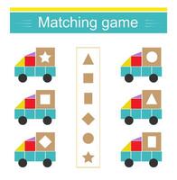 Matching game. Task for the development of attention and logic. illustration of the cartoon truck. vector