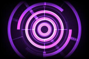 Purple and white abstract glow circles with a digital design in motion on a dark background. Hitech Technology background concept. vector