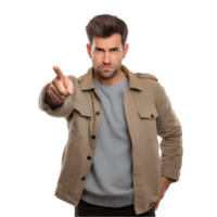 Angry man pointing forward urban setting digital art transparent background focused viewpoint png