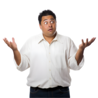 Transparent background of a man gesturing what can i do urban setting photo casual environment direct viewpoint png