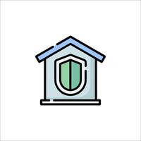 A house with a window and a green shield icon vector