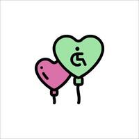 A heart shaped balloon with a wheelchair symbol on it vector