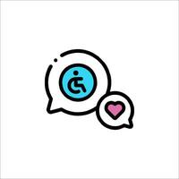 A speech bubble with a heart and a wheelchair icon vector