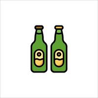 Two beer bottles with a green label on them vector