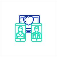 A couple is sitting on a computer with a heart on the screen vector