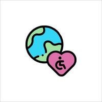 A heart with a disabled person on it and a globe vector