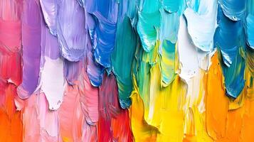 Vibrant palette of colors blending with thick oil paint strokes creating a captivating abstract background. photo