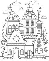 Whimsical fairytale house coloring page charming buildings creative design simple lines fun activity vector