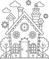 Whimsical Clockwork House Coloring Page Fun Creative Steampunk Design for Kids with Simple Line Art vector