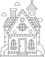 Adorable gingerbread house coloring page charming details simple lines whimsical design perfect for vector