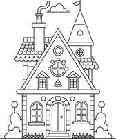 Charming fairytale house coloring page detailed line art whimsical design simple shapes perfect for vector