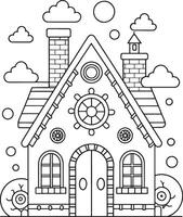 Adorable whimsical house coloring page perfect for kids features charming details simple lines and a vector