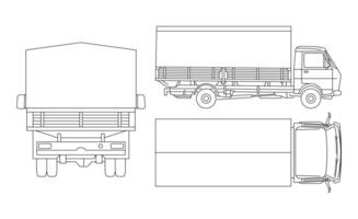Truck Set Outline Design Side Top Back Views vector
