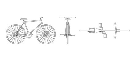 Bicycle Set Outline Side Top Front Views vector