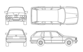 Car Set Outline Design Side Top Front Back Views vector