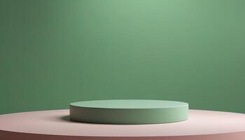 Round table on a green background with a copy space photo