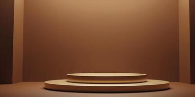 An empty podium in a room with a light photo