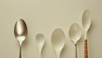 A group of four spoons and a spoon on a white surface photo
