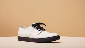 A white leather shoe with black laces photo