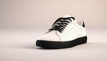 White sneakers with black laces on a white background photo