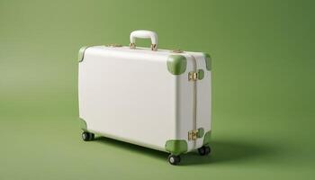 White suitcase on green background 3d render photo