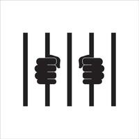 Prison icon. Hand holding prison bars. Silhouette of criminal behind bars. For your website, logo, app, UI design. illustration, isolated on white background. vector