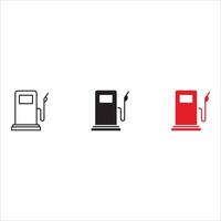 Gas station icon set black filled and outlined style. vector