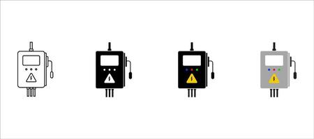 Electrical power switch panel with cover door icon set. Fuse box. Isolated illustration in flat style on white background vector
