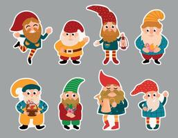 Gnome Sticker Set. Colorful Cartoon Characters vector