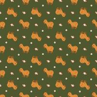 Whimsical pattern with capybara and birds. Design for fabric, textile, wallpaper vector
