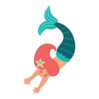 Cute mermaid with starfish in her hair. White background isolate vector