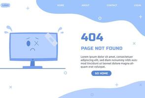 404 Error Page Flat Illustration of Sad Computer and Lost Web Page Banner Template vector