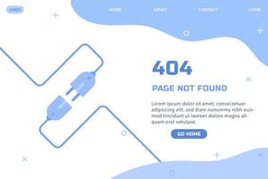 404 error page flat illustration cable socket disconnected internet lost vector