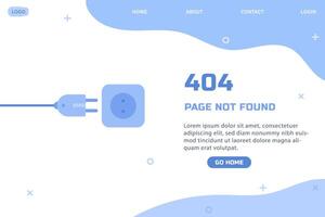 404 error page flat illustration cable socket disconnected web template vector