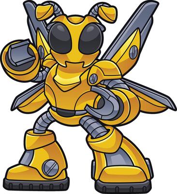 yellow bee iron robot pose ready to fight