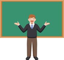 The character of the teacher is explaining to his students in front of the blackboard vector