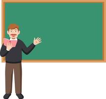 The character of the teacher is explaining to his students by reading a book vector