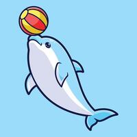 cute cartoon of a dolphin playing a beach ball with its snout vector