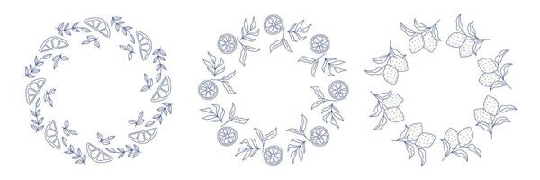 Summer round frames with tropical leaves and citrus lemon slices vector