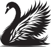 A striking black and white illustration of a swan with detailed feather patterns and sleek lines vector
