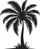 A silhouette illustration of a palm tree with fronds and grass against a white background space vector