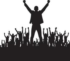 Silhouette of a crowd with raised hands and a person standing in front with arms raised high up vector