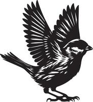 A black and white illustration of a bird with its wings spread in a landing position pose shot vector