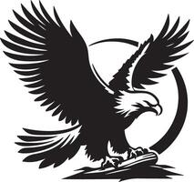 A graphic illustration of a black eagle with outstretched wings against a white background circle vector
