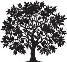 A silhouette of a tree with dense foliage and branches against a stark white background image art vector