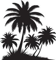 Silhouette illustration of several palm trees of varying sizes against a white background space vector