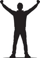Silhouette of a person with arms raised in a victorious pose against a white background view vector